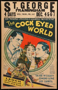 7j1003 COCK-EYED WORLD WC 1929 great art of Victor McLaglen, Edmund Lowe & Lili Damtita, ultra rare!