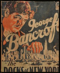 7j1017 DOCKS OF NEW YORK WC 1928 Josef von Sternberg, art of George Bancroft looming over the City!