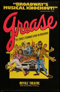 7j1041 GREASE stage play WC 1972 the longest running show on Broadway, wonderful cast portrait art!