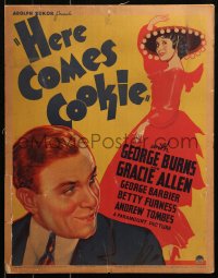 7j1045 HERE COMES COOKIE WC 1935 great different art of George Burns & Gracie Allen, ultra rare!