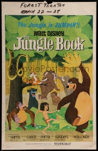 7j1058 JUNGLE BOOK WC 1967 Walt Disney cartoon classic, great image of Mowgli & friends!