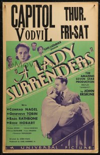 7j1061 LADY SURRENDERS WC 1930 Conrad Nagel carries Genevieve Tobin down stairs, Basil Rathbone!