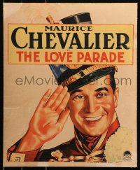 7j1071 LOVE PARADE linen WC 1929 great art of French Maurice Chevalier in band uniform saluting!