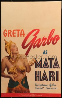 7j1079 MATA HARI WC R1938 close up of Greta Garbo as the legendary spy in skimpy outfit, ultra rare!