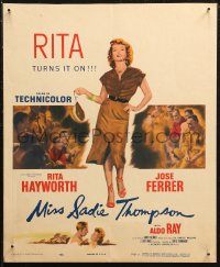 7j1082 MISS SADIE THOMPSON 2-D WC 1953 sexy smoking prostitute Rita Hayworth is on the prowl!