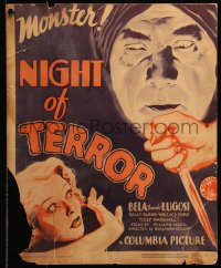 7j1087 NIGHT OF TERROR WC 1933 creepy Hindu servant Bela Lugosi by knife & Sally Blane, ultra rare!