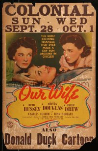 7j1091 OUR WIFE WC 1941 Melvyn Douglas, pretty Ruth Hussey & Ellen Drew in love triangle, rare!