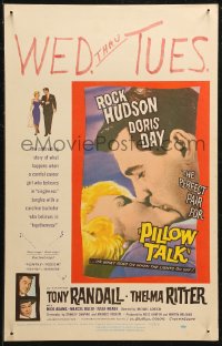 7j1099 PILLOW TALK WC 1959 bachelor Rock Hudson loves pretty career girl Doris Day, great kiss c/u!