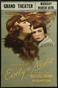 7j1109 REDEMPTION WC 1917 stone litho image of Evelyn Nesbit & son in protective embrace, rare!