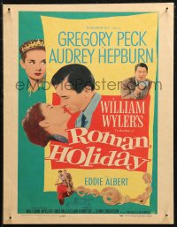 7j1113 ROMAN HOLIDAY WC 1953 Audrey Hepburn & Gregory Peck about to kiss and riding on Vespa!