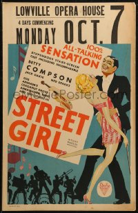 7j1127 STREET GIRL WC 1929 art of sexy Betty Compson with violin & held by bandleader, all talking!