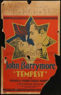 7j1132 TEMPEST WC 1928 romantic close up art of John Barrymore & beautiful Camilla Horn, very rare!