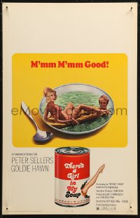 7j1134 THERE'S A GIRL IN MY SOUP WC 1971 Peter Sellers & Goldie Hawn, great Campbells soup can art!