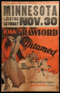 7j1143 UNTAMED WC 1929 sexy young Joan Crawford on tropical island, plus great art, rare!