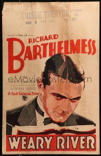 7j1149 WEARY RIVER WC 1929 art portrait of gangster turned musician Richard Barthelmess in tuxedo!