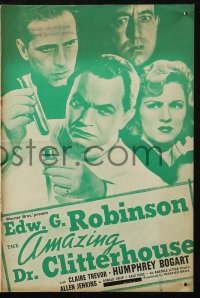 7j0967 AMAZING DR. CLITTERHOUSE English pressbook 1938 Edward G. Robinson & Humphrey Bogart, rare!