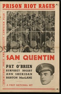 7j0973 SAN QUENTIN English pressbook 1937 Humphrey Bogart, Ann Sheridan, Pat O'Brien, rare!
