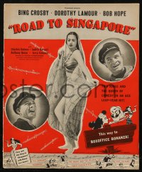 7j0952 ROAD TO SINGAPORE pressbook 1940 Bing Crosby, Bob Hope & sexy Dorothy Lamour!