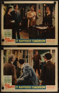 7k1017 IT HAPPENED TOMORROW 2 LCs 1944 Dick Powell, Linda Darnell, Jack Oakie, directed by Rene Clair