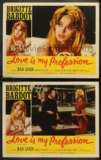 7k1041 LOVE IS MY PROFESSION 2 LCs 1959 Georges Simenon's En Cas de Malheur, sexy Brigitte Bardot!