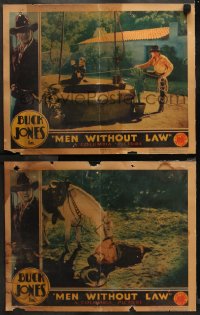 7k1048 MEN WITHOUT LAW 2 LCs R1934 cowboy Buck Jones & his horse in a thrilling all-talking western!