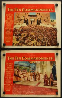 7k1141 TEN COMMANDMENTS 2 LCs 1956 Cecil B. DeMille classic, Charlton Heston, Yul Brynner, crowd!