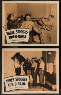7k1148 THREE STOOGES FUN-O-RAMA 2 LCs 1959 Moe Howard, Larry Fine & Besser washing horse, w/trumpets!