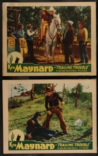 7k1158 TRAILING TROUBLE 2 LCs 1937 cowboy Ken Maynard & Londa Andre on horses & in western action!