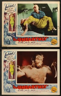 7k1164 UNEARTHLY 2 LCs 1957 super sexy Sally Todd, Johnson & Batanides, w/great monster images!