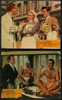 7k0678 DOCTOR AT LARGE 5 English LCs 1957 great images of Dirk Bogarde, sexy Muriel Pavlow!