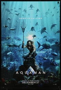 7m0781 AQUAMAN teaser DS 1sh 2018 DC, Jason Momoa in title role with great white sharks and more!