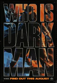 7m0857 DARKMAN teaser DS 1sh 1990 directed by Sam Raimi, cool Alvin art of masked hero Liam Neeson!