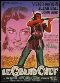 7m0655 CHIEF CRAZY HORSE French 23x32 1955 Native American Indian Victor Mature smashed Custer!