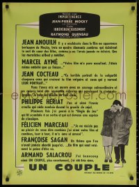 7m0659 COUPLE reviews French 22x30 1960 Mocky's Un couple, art of Juliette Mayniel & Jean Kosta!
