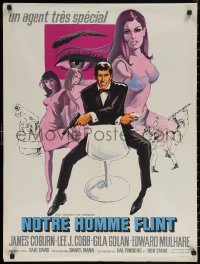 7m0709 OUR MAN FLINT French 24x32 1966 Bob Peak art of James Coburn, sexy James Bond spy spoof!