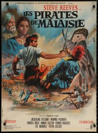 7m0713 PIRATES OF MALAYSIA French 23x31 1966 cool different art of swashbuckler Steve Reeves!