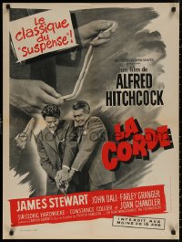 7m0722 ROPE French 24x32 R1963 image of James Stewart holding the rope, Alfred Hitchcock classic!