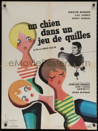 7m0743 UN CHIEN DANS UN JEU DE QUILLES French 23x31 1962 Elke Sommer, great Hurel artwork!