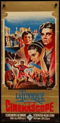 7m0750 ROBE French 15x30 1953 Boris Grinsson art of Victor Mature, Richard Burton & Jean Simmons!