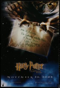 7m0943 HARRY POTTER & THE PHILOSOPHER'S STONE teaser 1sh 2001 Hedwig the owl, Sorcerer's Stone!