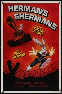 7m0945 HERMAN'S SHERMANS Kilian 1sh 1988 great image of Roger Rabbit running from Baby Herman in tank!
