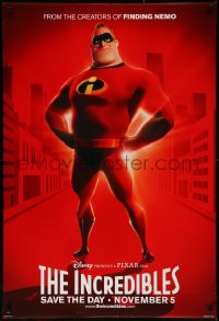7m0958 INCREDIBLES advance DS 1sh 2004 Disney/Pixar sci-fi superhero, full-length Mr. Incredible!