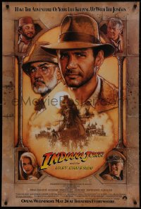 7m0962 INDIANA JONES & THE LAST CRUSADE advance 1sh 1989 Ford/Connery over a brown background by Drew