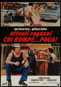 7m0429 WHO BREAKS PAYS Italian 26x37 pbusta 1976 strongman Brad Harris & Giancarlo Prete!