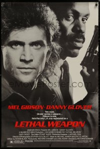 7m1007 LETHAL WEAPON 1sh 1987 great close image of cop partners Mel Gibson & Danny Glover!