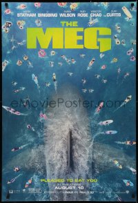 7m1036 MEG teaser DS 1sh 2018 image of giant megalodon and terrified swimmers, pleased to eat you!