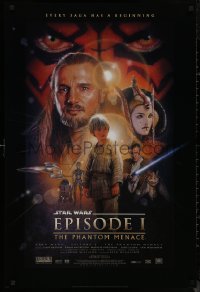 7m1075 PHANTOM MENACE style B fan club 1sh 1999 George Lucas, Star Wars Episode I, Drew Struzan art!