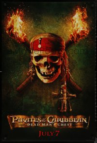 7m1081 PIRATES OF THE CARIBBEAN: DEAD MAN'S CHEST teaser DS 1sh 2006 great image of skull & torches!