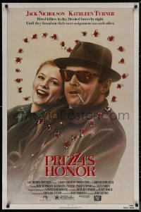 7m1091 PRIZZI'S HONOR 1sh 1985 Bryan art of smoking Jack Nicholson & Kathleen Turner w/bullet holes!