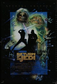 7m1108 RETURN OF THE JEDI style E advance 1sh R1997 George Lucas classic, cool montage art by Drew Struzan!